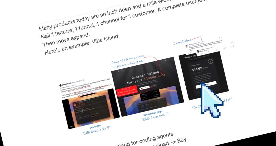 Screenshot of the email newsletter listing seven mistakes AI founders are making right now, including no buy button, competing CTAs, and building features instead of selling.